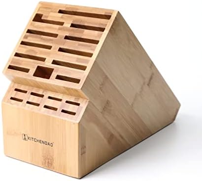 KITCHENDAO deluxe 20 slot bamboo knife holder wnon-slip feet