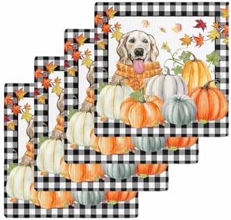 Habtucy Thanksgiving Pumpkin Dog Towels Set 4-Piece