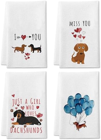 DETIHO Dachshund Gift Set for Women Kitchen Towels with a Sweet Dog