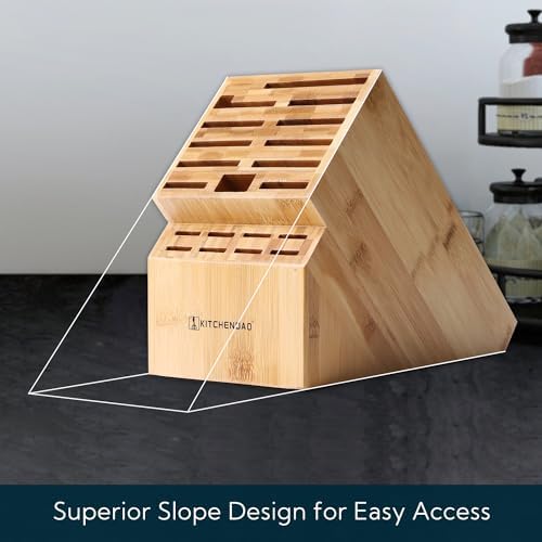 KITCHENDAO deluxe 20 slot bamboo knife holder wnon-slip feet