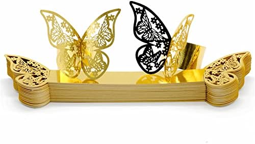 Lavandi 100PCS 3D Gold Butterfly Napkin Rings Elegant Party Napkins 45x13