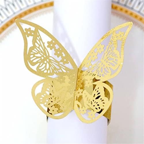 Lavandi 100PCS 3D Gold Butterfly Napkin Rings Elegant Party Napkins 45x13