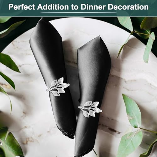 Silver Napkin Rings - 20-Piece Bulk Leaf Napkin Rings Anillos para Servilletas