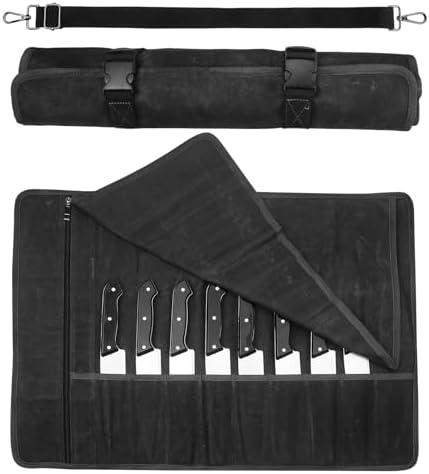 QEES Chef Knife Roll Bag 10 Slots 188 Waxed Canvas Case