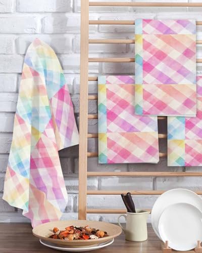 Vivid Rainbow Microfiber Waffle Kitchen Hand Towels Set of 3