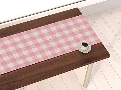 Nepnuser Gingham Table Runner - Rustic Pink White Check Plaid