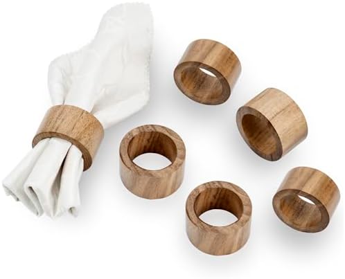 MyGift Rustic Natural Solid Acacia Wood Rings for Dining Napkins