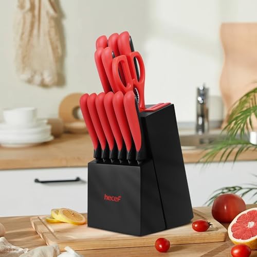 Hecef 13-Piece Kitchen Knife Set with Sharpener