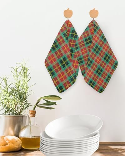 Falaniique Waffle Plaid Dish Towels Set of 3 Red Green