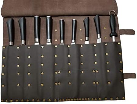 Genuine Leather Chef Knife Bag Dark Brown 12 Slots PlasticProfessional