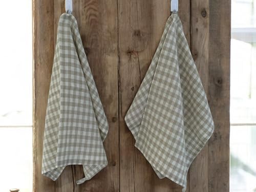Eight Owls Stonewashed Linen Dish Towels - Set of 2 Natural Check 1