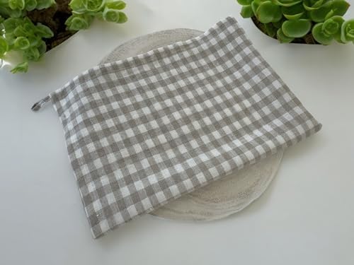 Eight Owls Stonewashed Linen Dish Towels - Set of 2 Natural Check 1