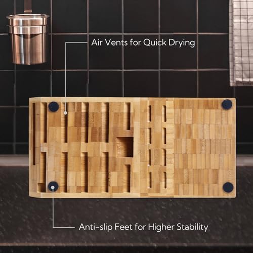 KITCHENDAO deluxe 20 slot bamboo knife holder wnon-slip feet