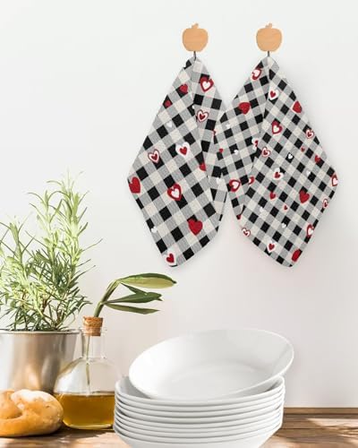 Rustic Plaid Black Waffle Kitchen Towels Set - 2