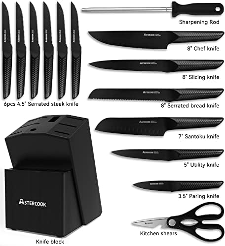 Astercook 15-Piece Chefs Knife Block Set