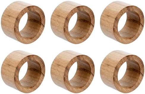 MyGift Rustic Natural Solid Acacia Wood Rings for Dining Napkins