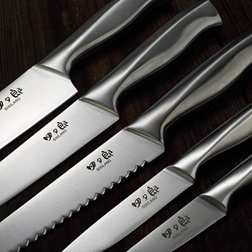 SIXILANG 8-Piece German Stainless Steel Knife Set with Oak Wooden Block