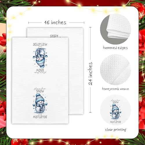 Winter Kitchen Towels Set Unique Snow Mistletoe Design