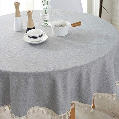 Meioro Linen Tablecloth 59 Inch - Round - Tassel Desk - Lightweight - Machine Washable