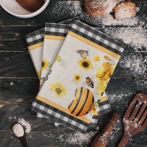 ZOE GARDEN Sunflower Eucalyptus Buffalo Plaid Kitchen Towels 4-PC 18x28
