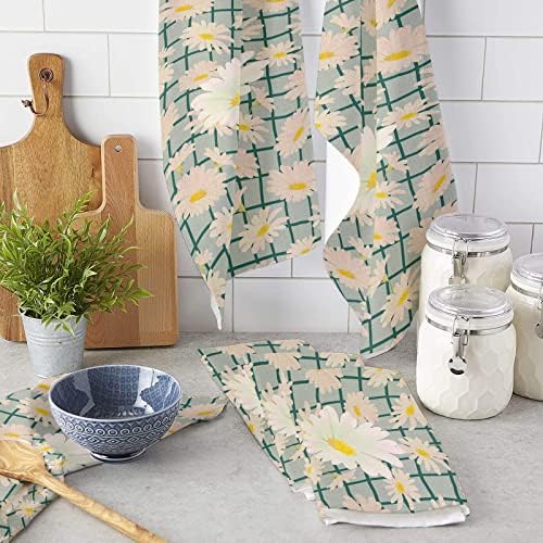 ZOE GARDEN Daisy Green Kitchen Towels Rustic Design 18x28
