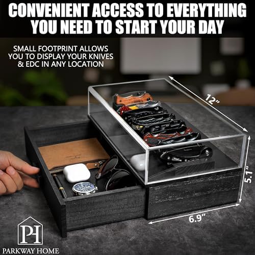 Sturdy Black Pocket Knife Case with Removable Drawer 16 Knives Display