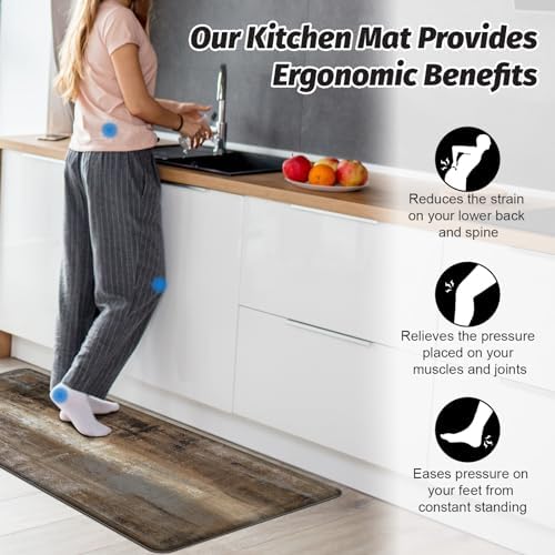 Double Anti-Fatigue Kitchen Mat Set - taupe abstract art non-slip waterproof