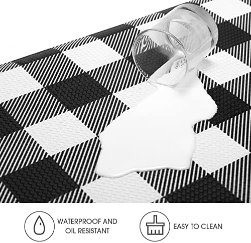 MAYHMYO Anti Fatigue Kitchen Mat 173x28 Black White Buffalo Plaid