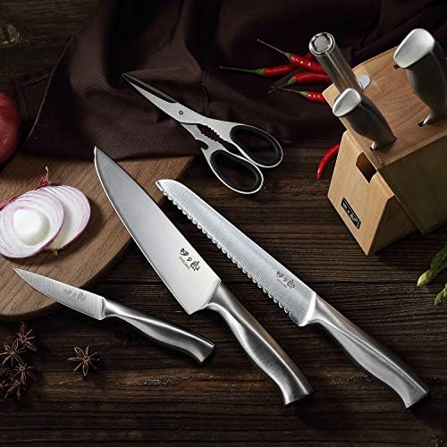 SIXILANG 8-Piece German Stainless Steel Knife Set with Oak Wooden Block