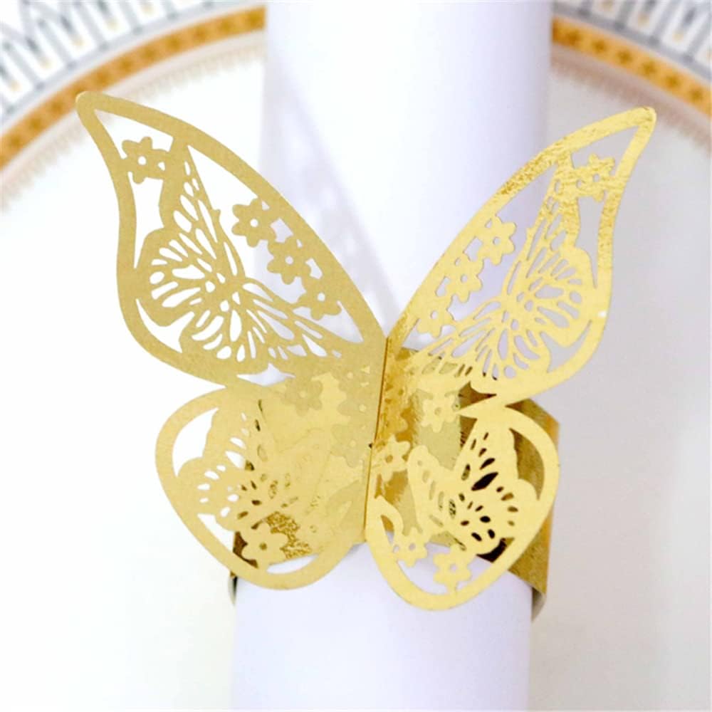 Lavandi 100PCS 3D Gold Butterfly Napkin Rings Elegant Party Napkins 45x13
