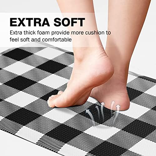 MAYHMYO Anti Fatigue Kitchen Mat 173x28 Black White Buffalo Plaid