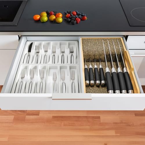 Mospten Bamboo Knife Organizer -Drawer Insert for Kitchen Storage