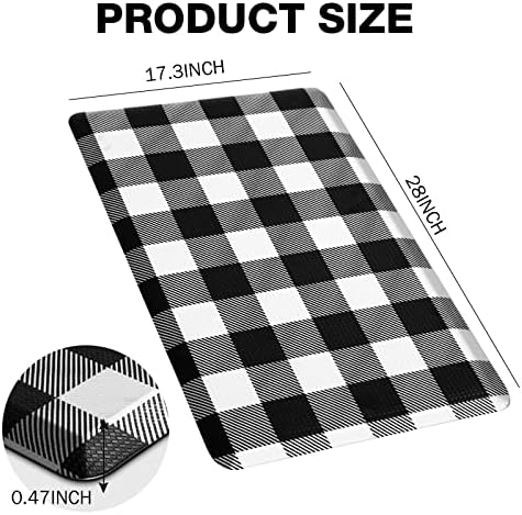 MAYHMYO Anti Fatigue Kitchen Mat 173x28 Black White Buffalo Plaid