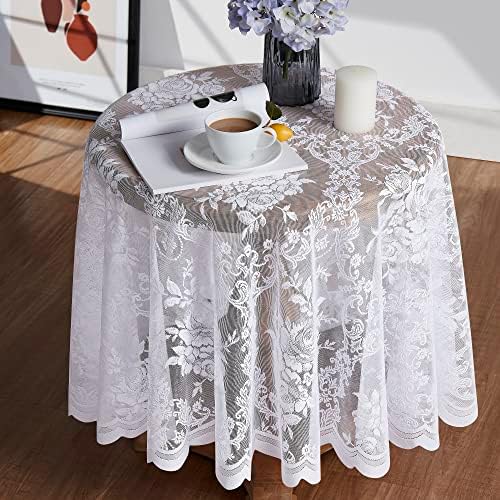 Warm Home Designs 70 Inch Round White Tablecloth with English Rose Design