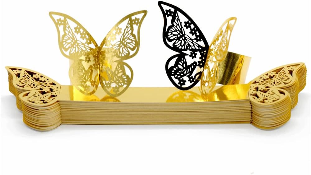 Lavandi 100PCS 3D Gold Butterfly Napkin Rings Elegant Party Napkins 45x13