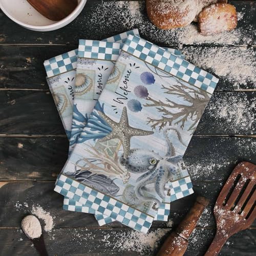 Elegant Coastal Octopus Kitchen Towels 18x28 Absorbent Quick Dry Sure to impress