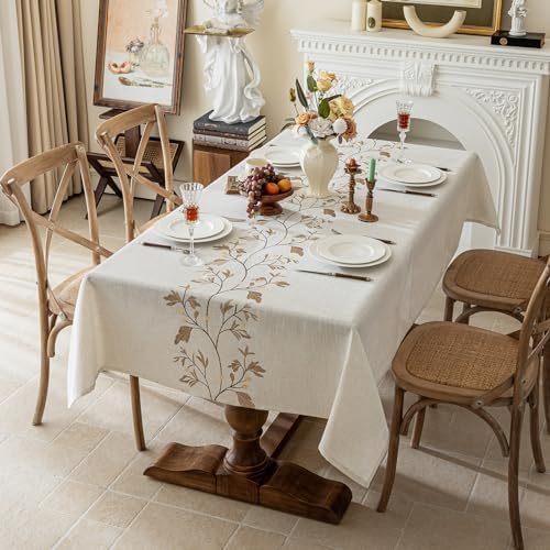 Joyfol Day Rustic Coffee Leaves Waterproof Linen Tablecloth for Dining