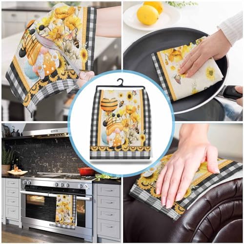 ZOE GARDEN Sunflower Eucalyptus Buffalo Plaid Kitchen Towels 4-PC 18x28