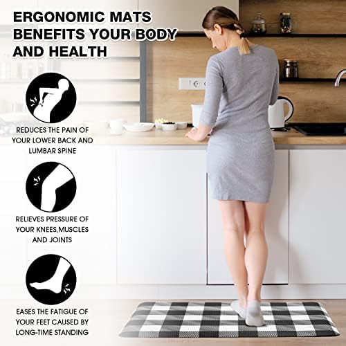 MAYHMYO Anti Fatigue Kitchen Mat 173x28 Black White Buffalo Plaid