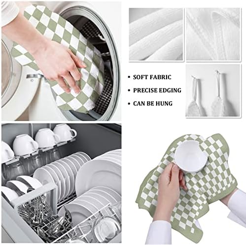 ZOE GARDEN Sage Green Plaid Kitchen Towels Set of 2 18x28