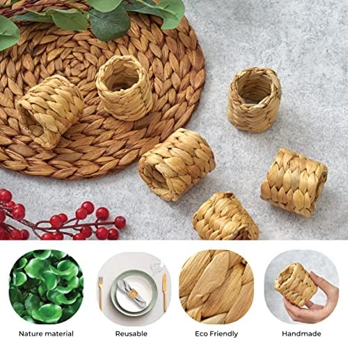 Eco-Friendly Napkin Rings WITH 20 Woven Hyacinth Napkins