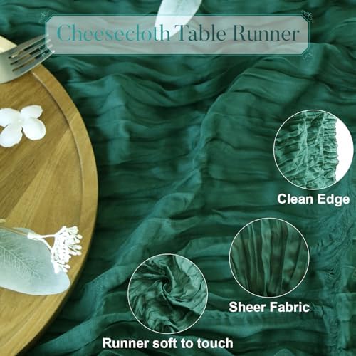 Pusunas Cheesecloth Table Runner 2 Pack 10 Ft Emerald Green