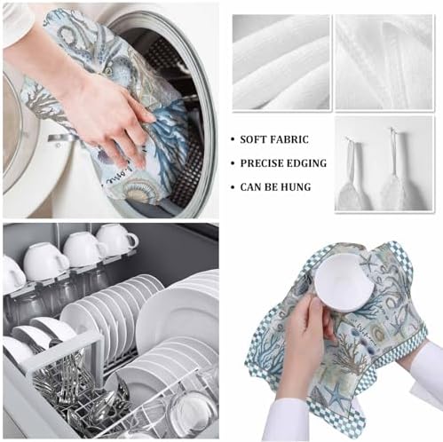Elegant Coastal Octopus Kitchen Towels 18x28 Absorbent Quick Dry Sure to impress