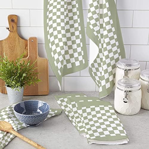 ZOE GARDEN Sage Green Plaid Kitchen Towels Set of 2 18x28