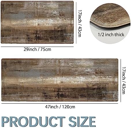 Double Anti-Fatigue Kitchen Mat Set - taupe abstract art non-slip waterproof