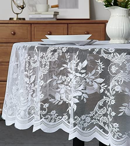 Warm Home Designs 70 Inch Round White Tablecloth with English Rose Design