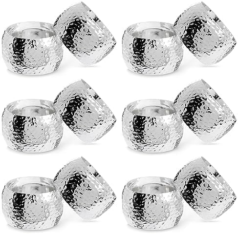 Elegance 12-Piece Silver Napkin Rings - Compact Durable Reusable for Weddings Parties