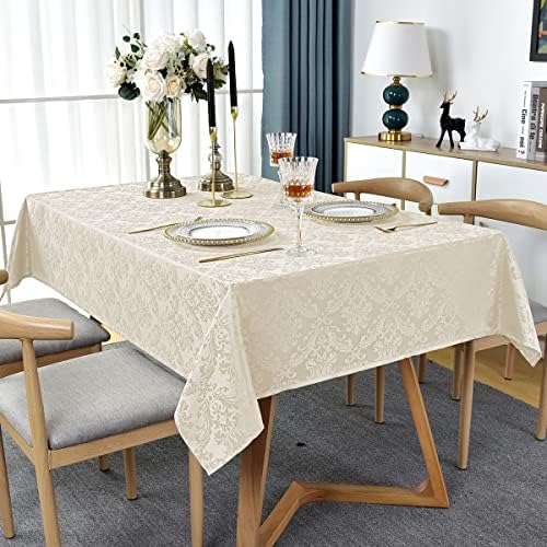 SASTYBALE Off-White Jacquard Tablecloth 52x70 Durable Elegant Perfect for Home Office