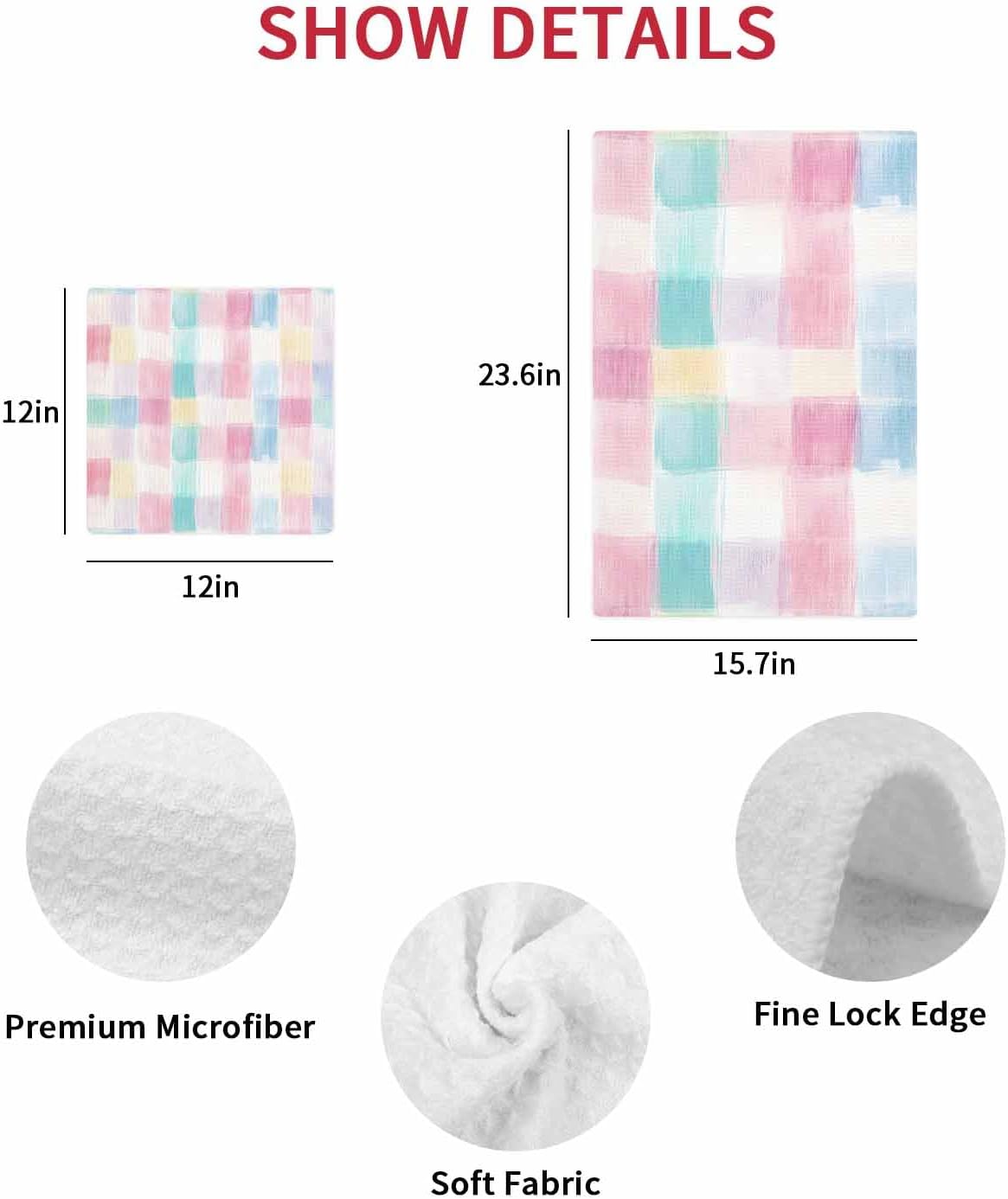 Punk Blue Check Waffle Kitchen Dish Towels Set of 4 Super Absorbent