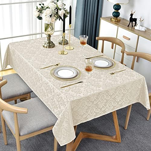 SASTYBALE Off-White Jacquard Tablecloth 52x70 Durable Elegant Perfect for Home Office